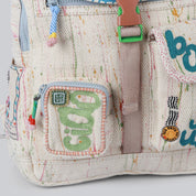 CHINCHILLA-Bonjour Embroidered Bag with Handmade Splatter Print Fabric