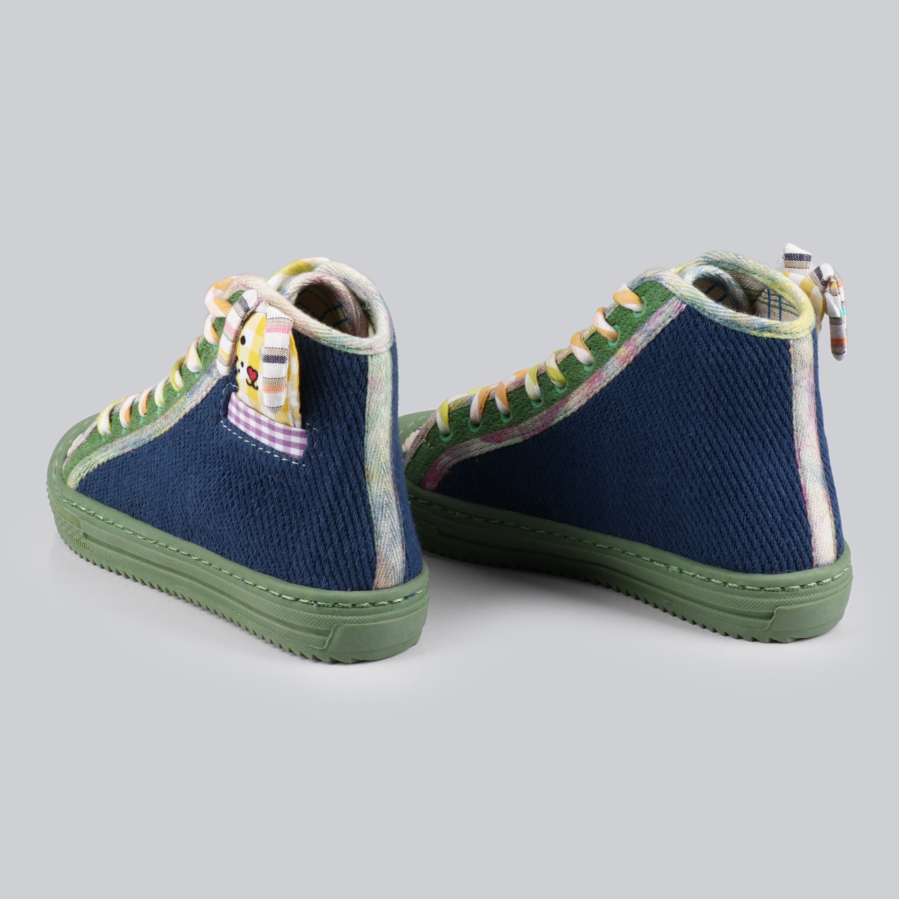 multicolor denim boot with toy pocket