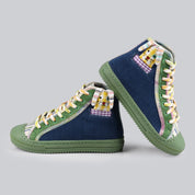 multicolor denim boot with toy pocket